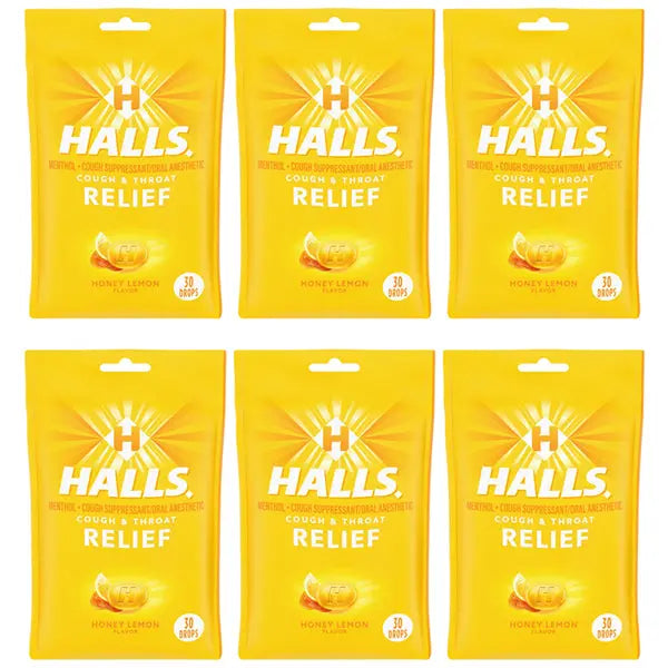 6 Pack - HALLS Relief Honey Lemon Cough Drops 30 Count Halls